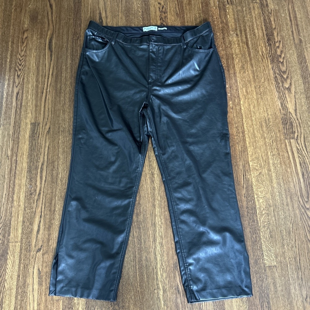 Abercrombie Fitch Pant 36 22 Faux Leather Ankle Straight Ultra Hi Rise Black EUC